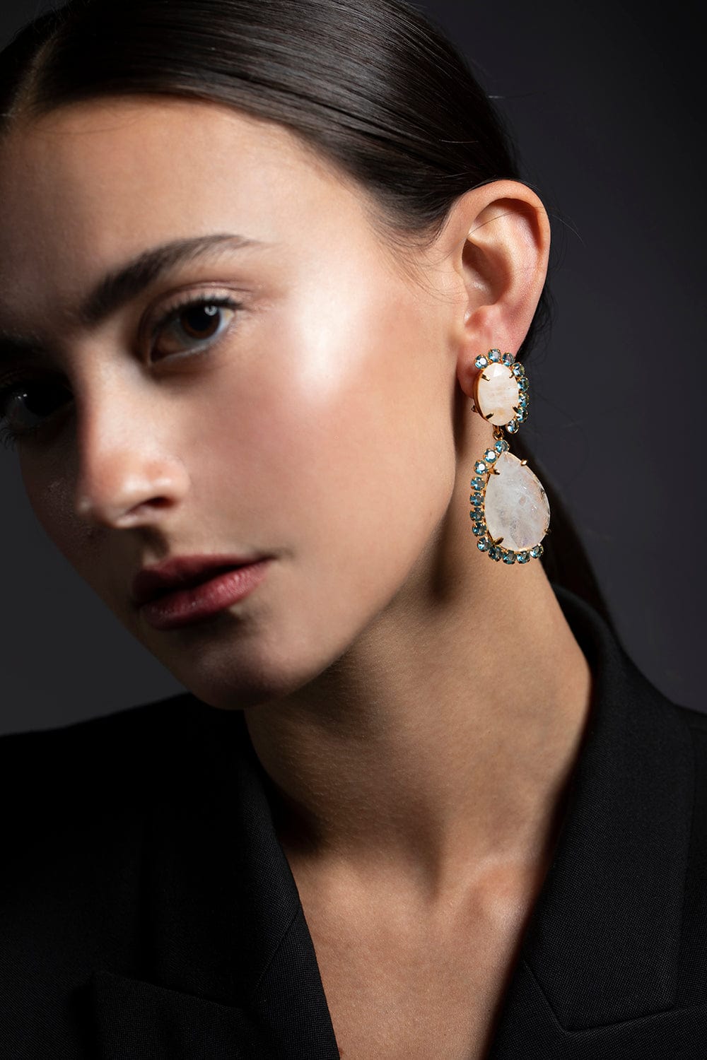 BOUNKIT JEWELRY-Moonstone and Blue Quartz Wave Earrings-MOONSTON