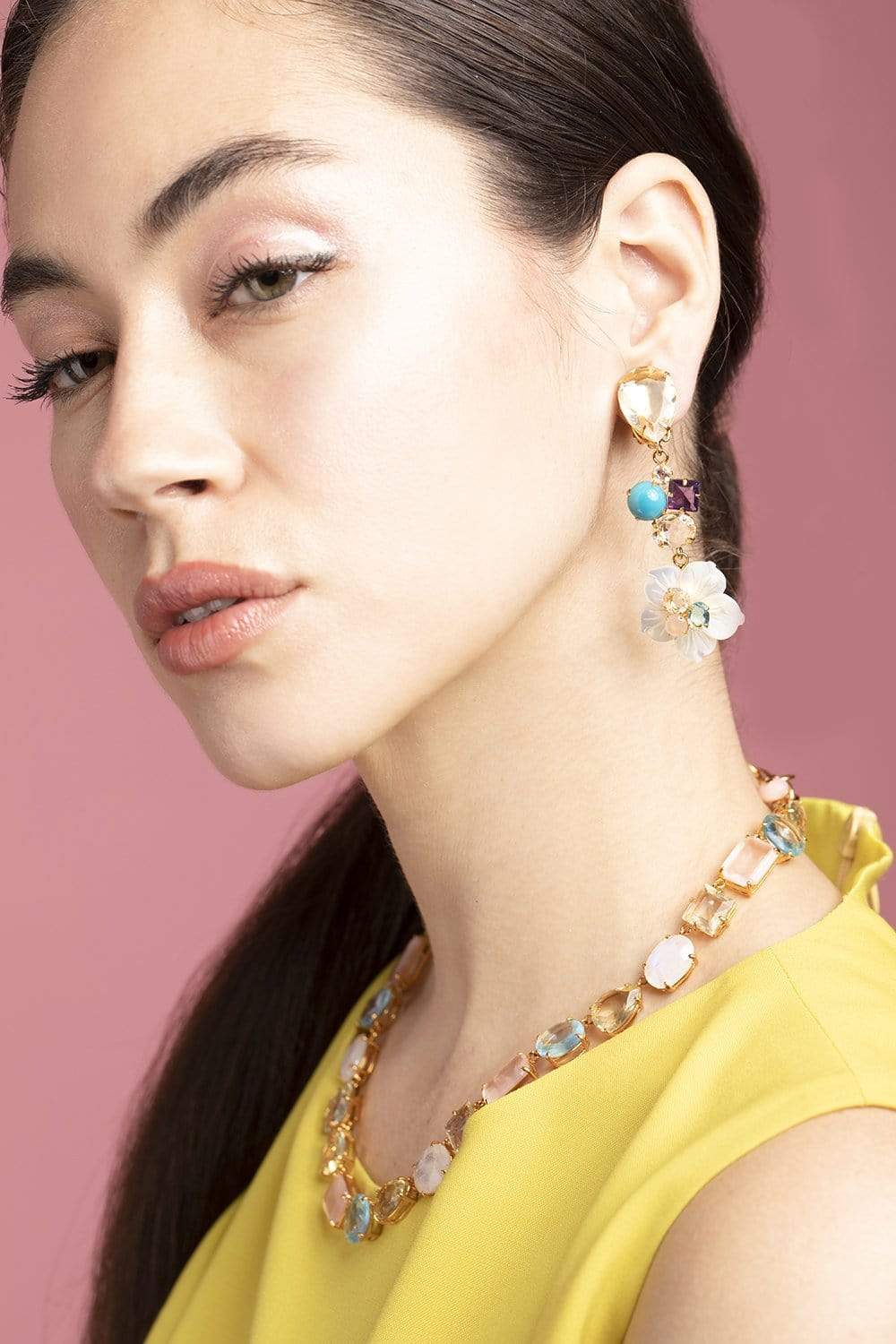 BOUNKIT JEWELRY-Mother of Flower Flower Drop Earrings-MULTI
