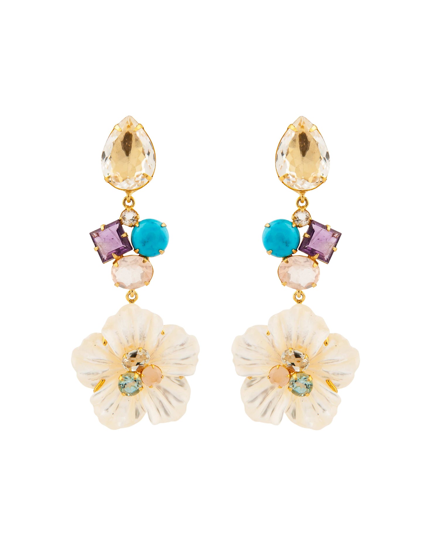 BOUNKIT JEWELRY-Mother of Flower Flower Drop Earrings-MULTI