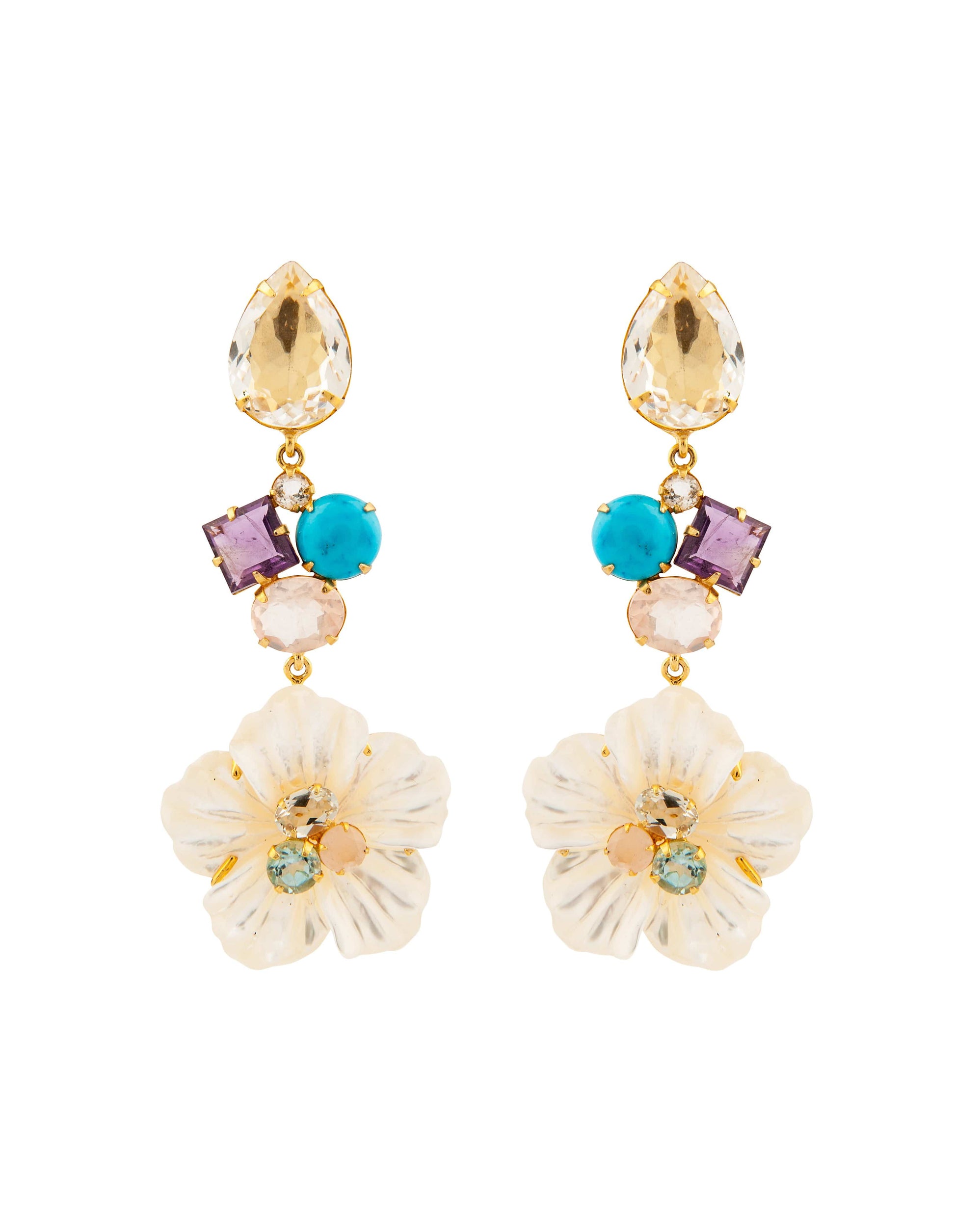 BOUNKIT JEWELRY-Mother of Flower Flower Drop Earrings-MULTI