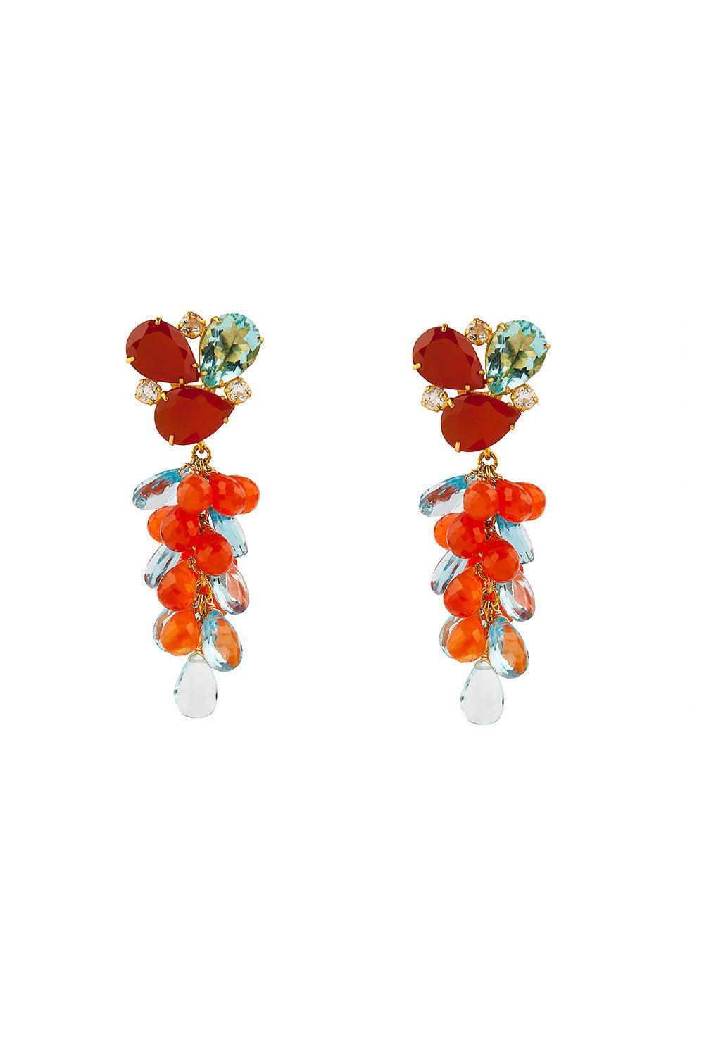 Carnelian Brilliant Earrings-ORNG/BL-JEWELRYBOUTIQUEEARRING-BOUNKIT JEWELRY