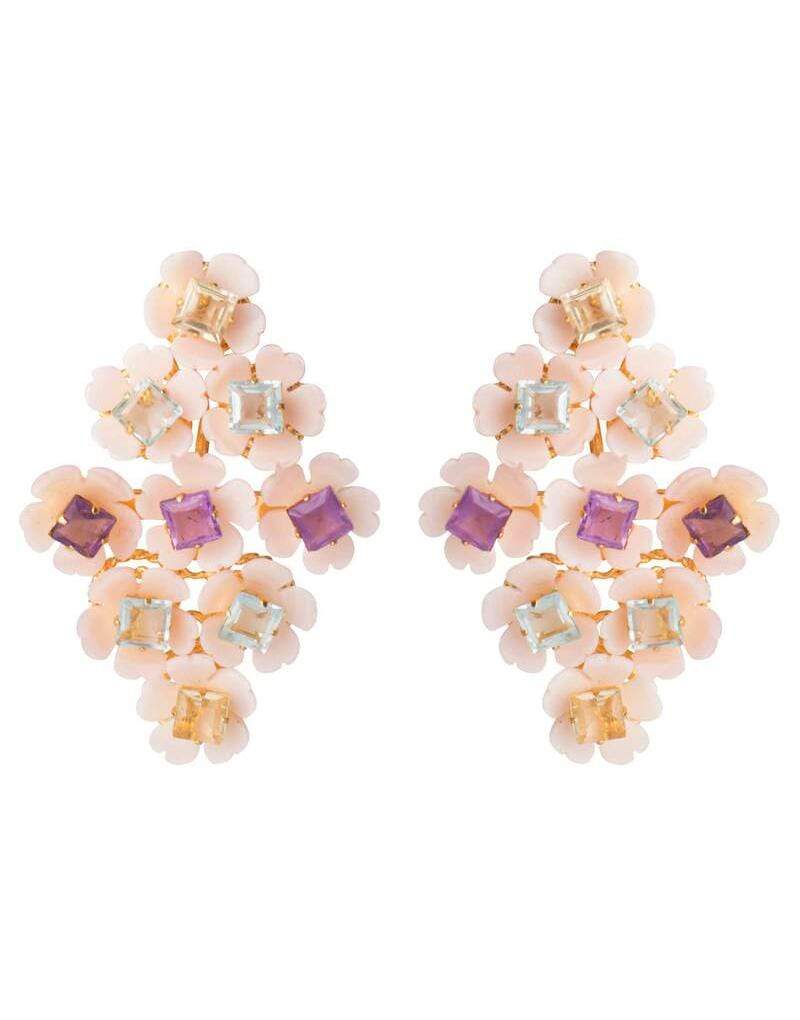 BOUNKIT JEWELRY-2-in-1 Pink Shell, Amethyst Blue & Lemon Quartz Earrings-PINK