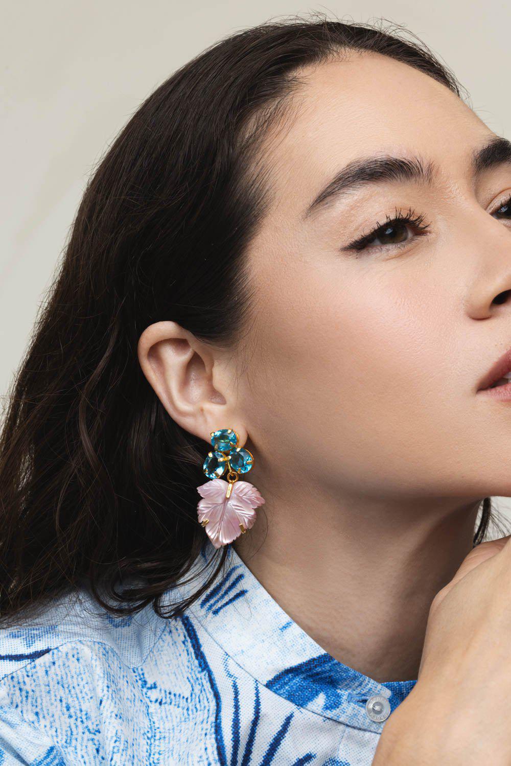 BOUNKIT JEWELRY-Leaf Drop Cluster Earings-PINK