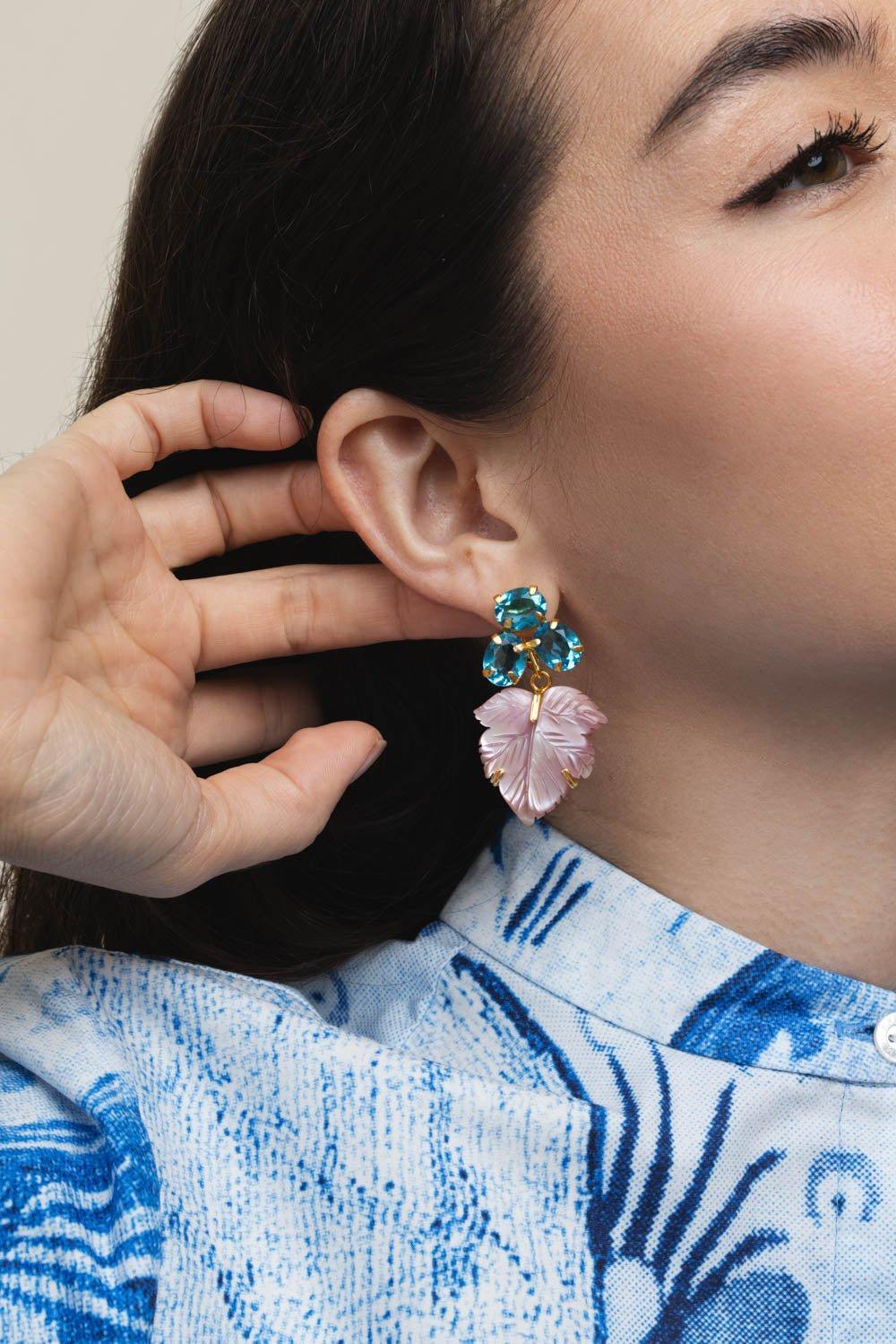 BOUNKIT JEWELRY-Leaf Drop Cluster Earings-PINK