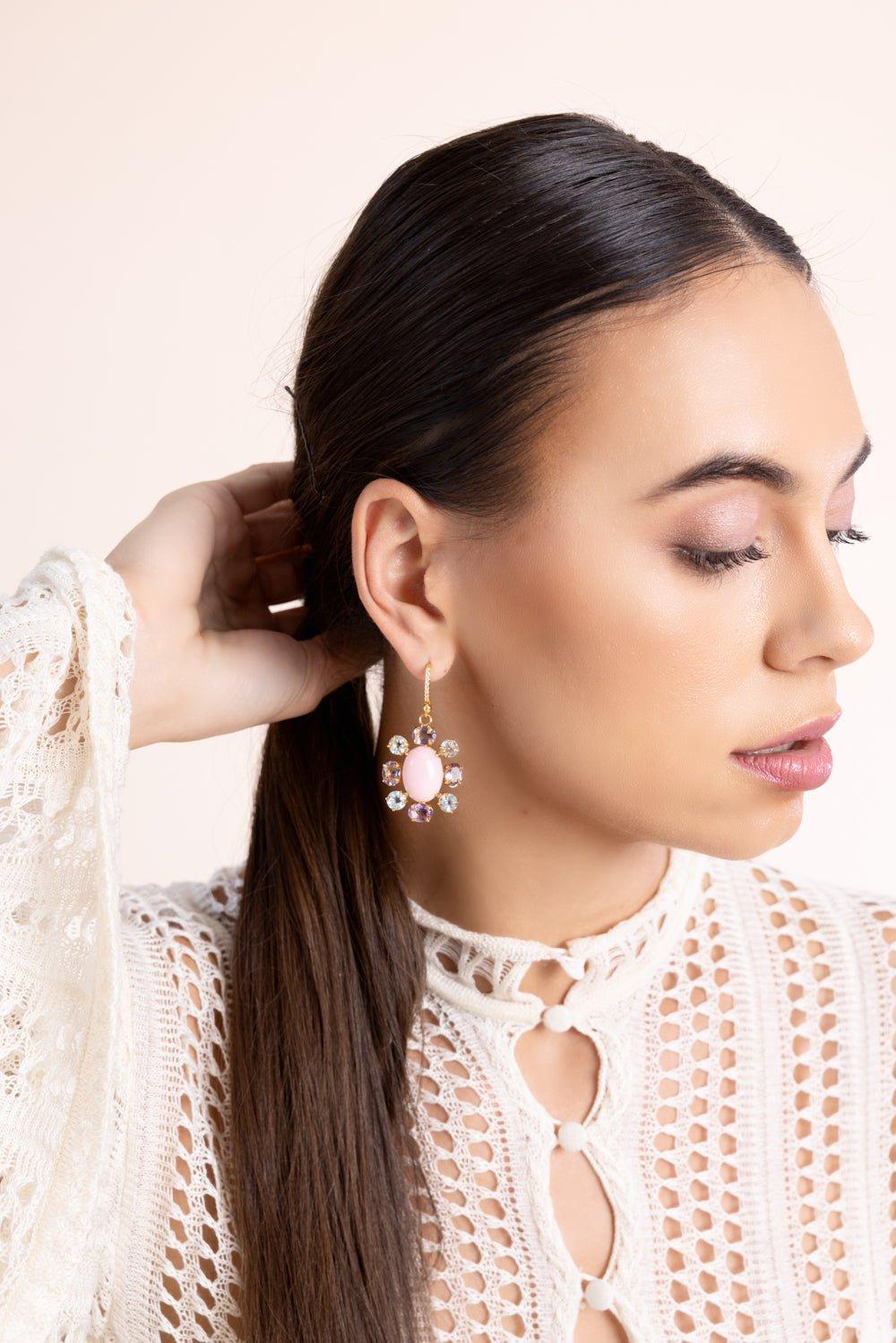 BOUNKIT JEWELRY-Pink Opal Fish Hook Earrings-PINK