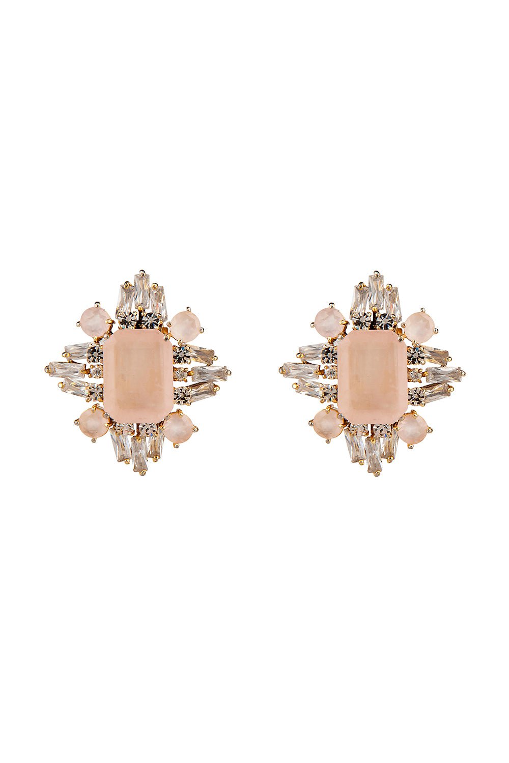 BOUNKIT JEWELRY-Rose Quartz Baguette Earrings-PINK