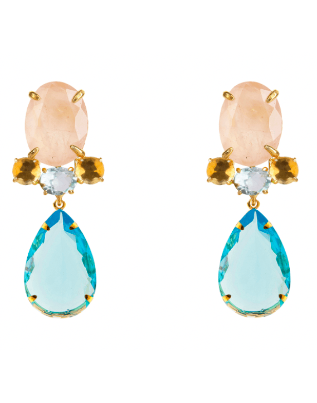 BOUNKIT JEWELRY-2-in-1 Rose, Lemon & Blue Quartz Earrings-PINK/BLU