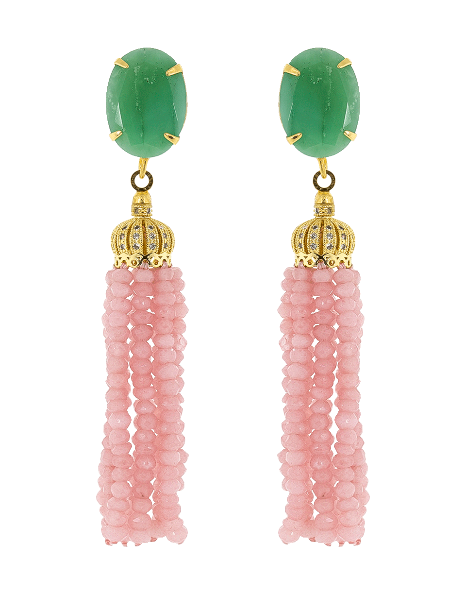 BOUNKIT JEWELRY-Chrysoprase And Opal Tassel Earrings-PNK/GRN
