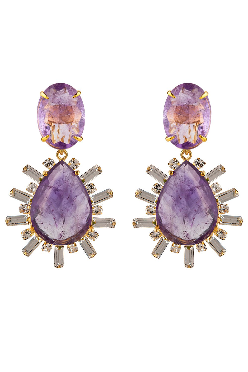BOUNKIT JEWELRY-Amethyst Oval Top Earrings-PURPLE
