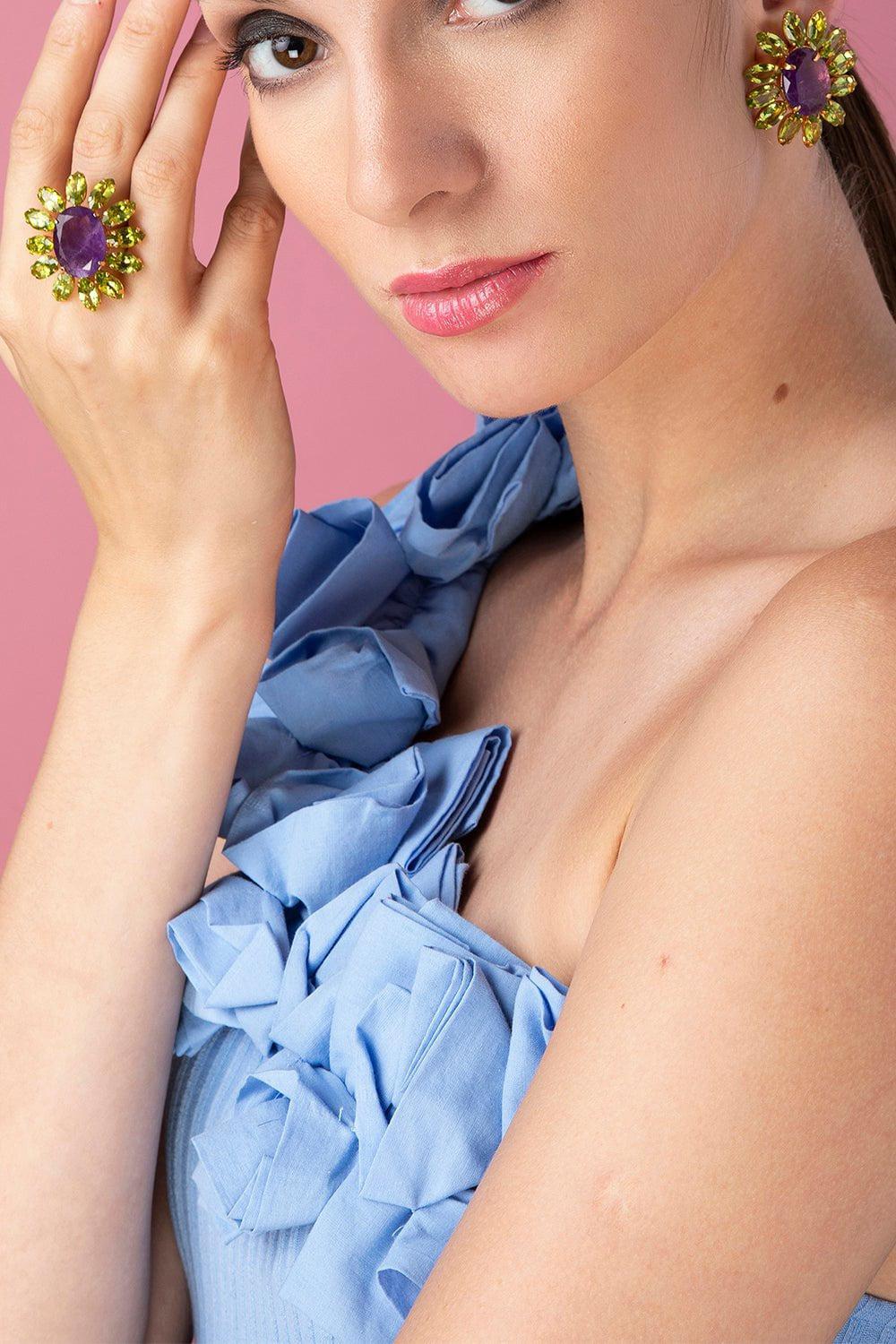 BOUNKIT JEWELRY-Amethyst Peridot Stud Earrings-PURPLE