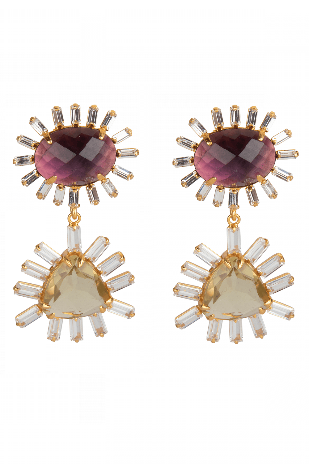 BOUNKIT JEWELRY-Amethyst Triangle Drop Earrings-PURPLE