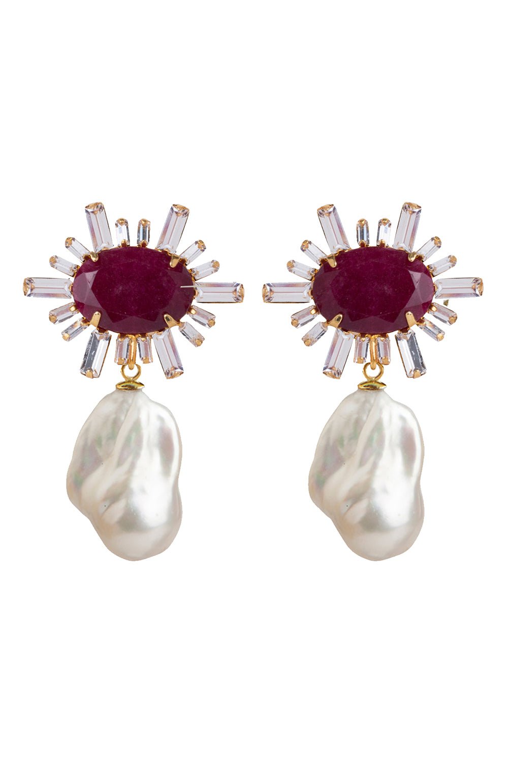 BOUNKIT JEWELRY-Pearl Ruby Drop Earrings-RED