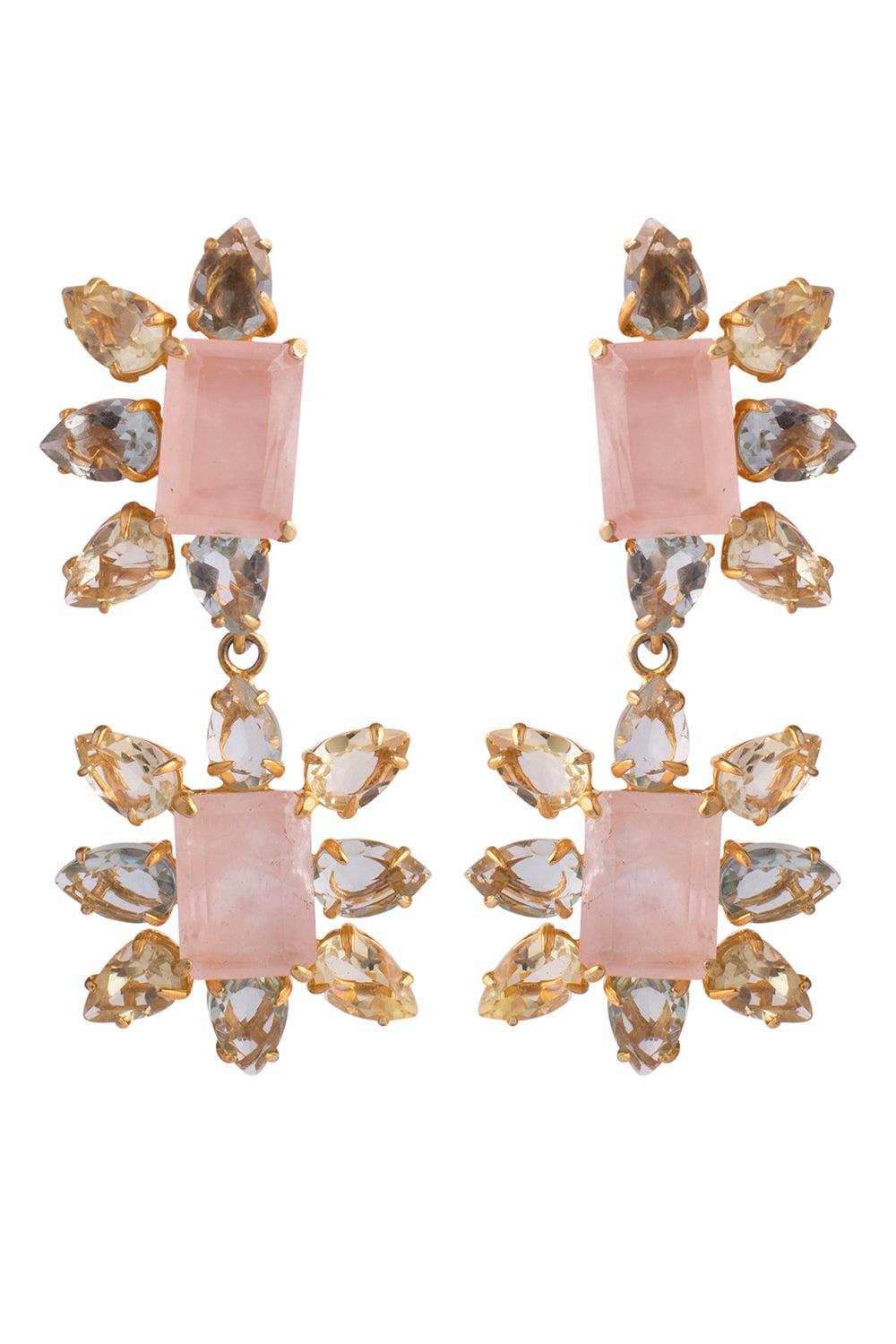Rose Quartz Green Amethyst Earrings-SILVER-JEWELRYBOUTIQUEEARRING-BOUNKIT JEWELRY