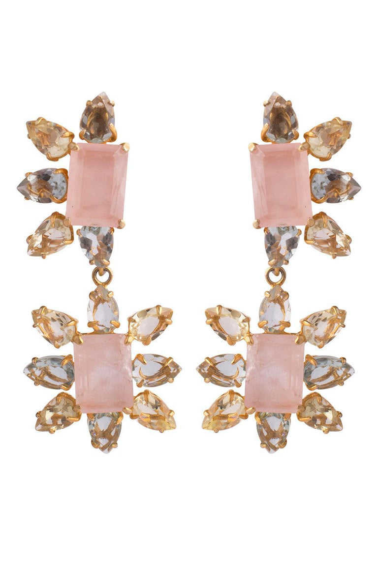 Rose Quartz Green Amethyst Earrings