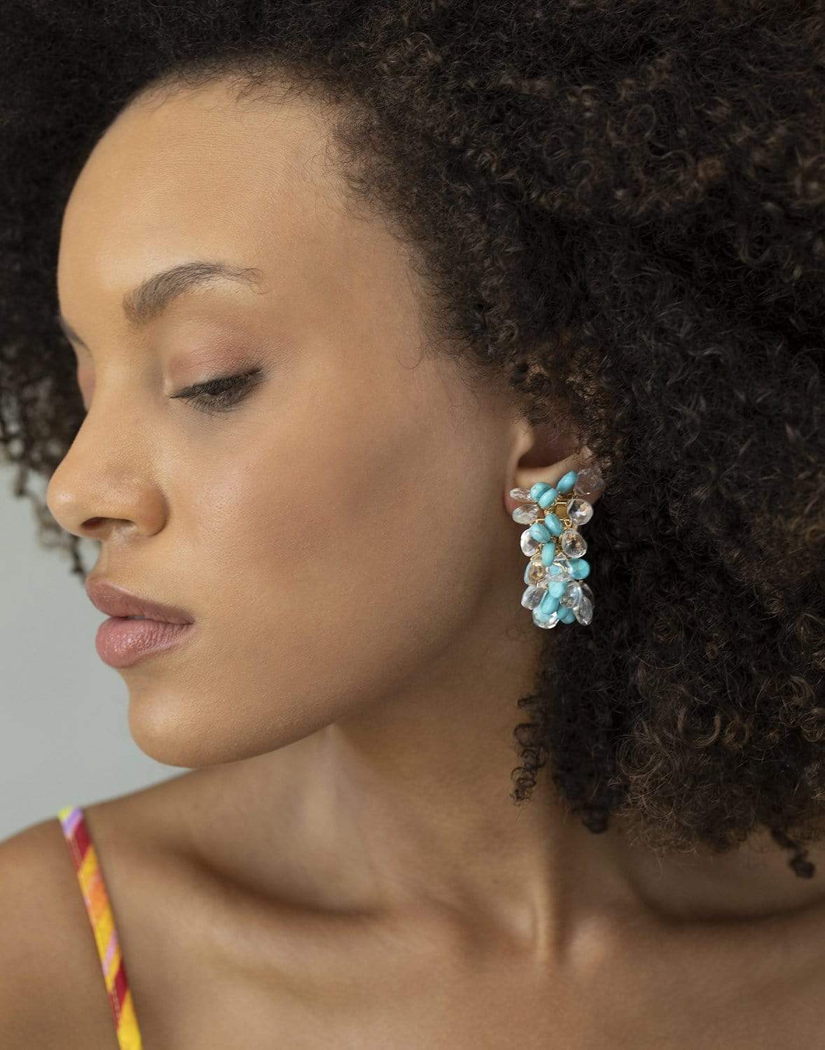 BOUNKIT JEWELRY-Clear Quartz & Turquoise Beaded Hoops-TURQ