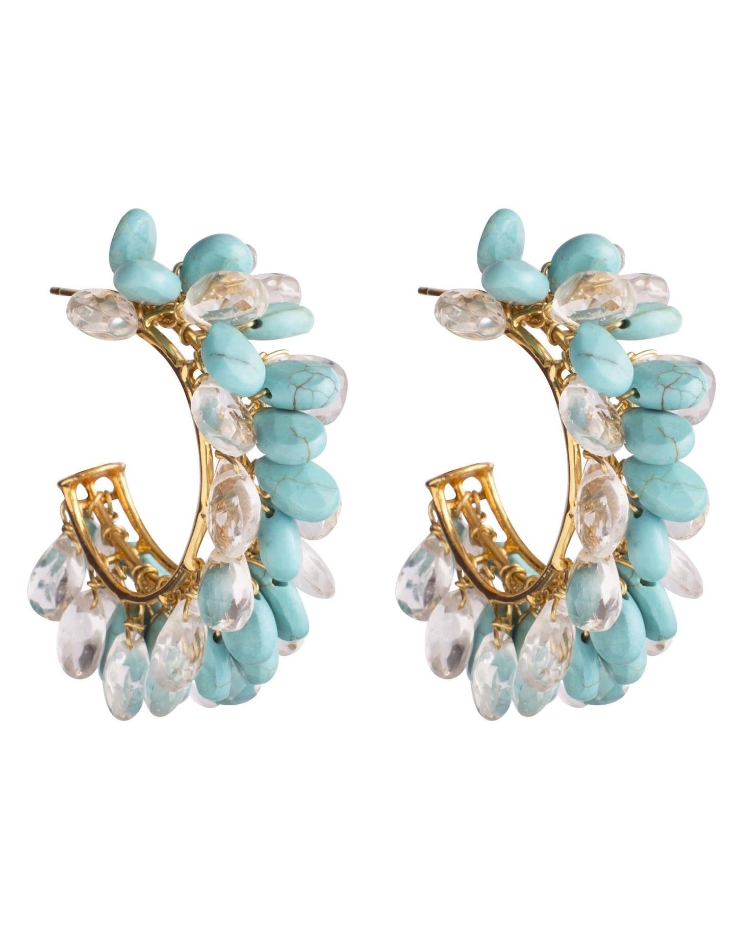 BOUNKIT JEWELRY-Clear Quartz & Turquoise Beaded Hoops-TURQ
