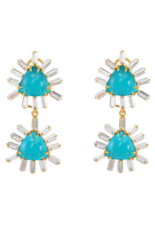 BOUNKIT JEWELRY-Double Trillion Baguette Earrings-TURQ