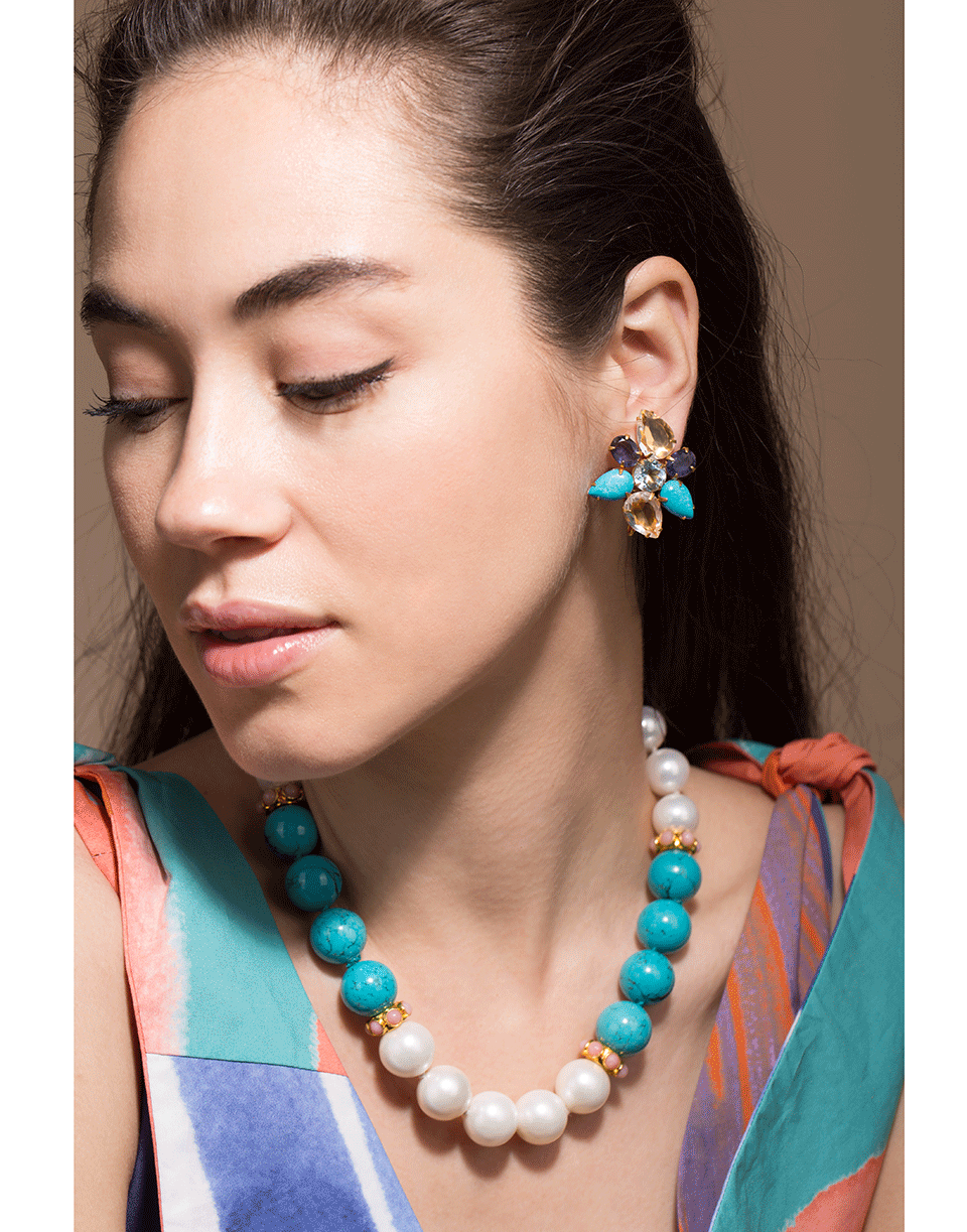 BOUNKIT JEWELRY-Iolite and Quartz Earrings-TURQ