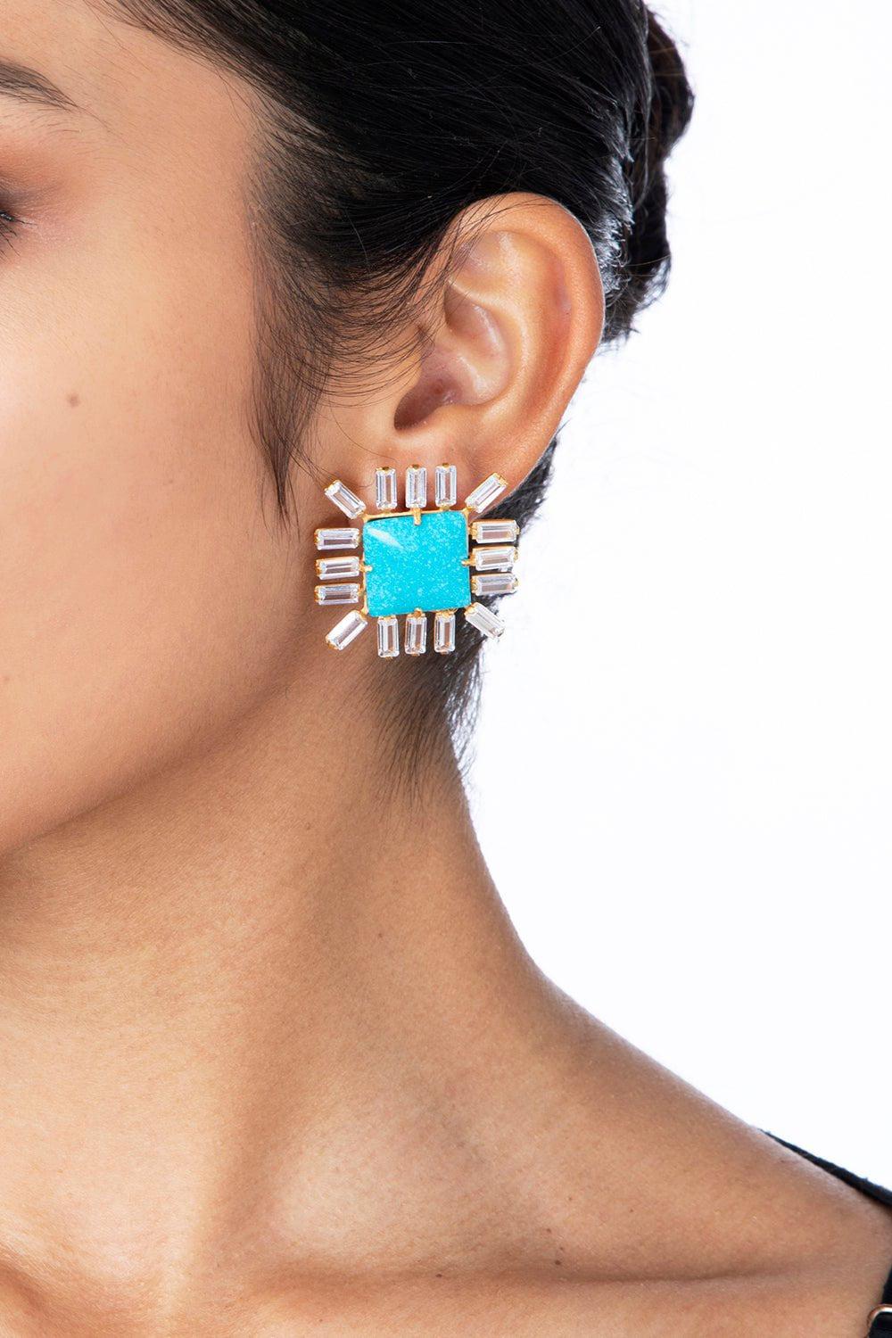 BOUNKIT JEWELRY-Turquoise Square Button Earrings-TURQ