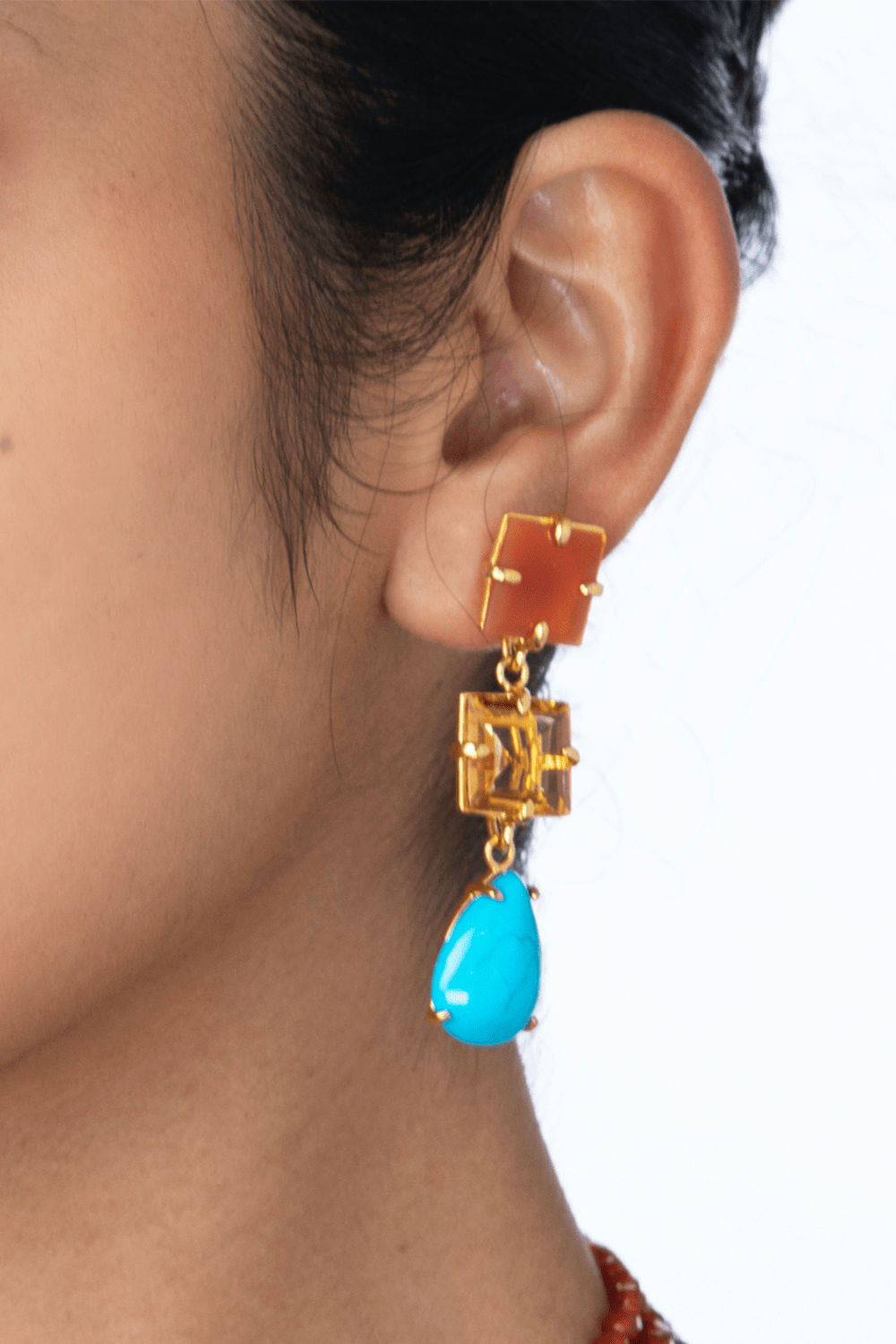 BOUNKIT JEWELRY-Turquoise Square Drop Earrings-TURQ
