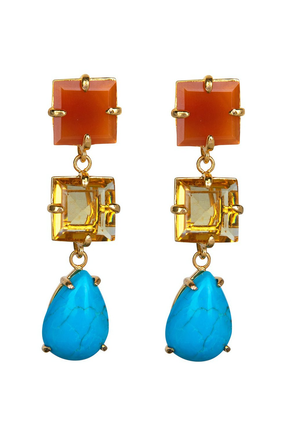 BOUNKIT JEWELRY-Turquoise Square Drop Earrings-TURQ