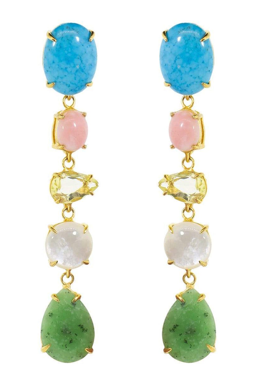 BOUNKIT JEWELRY-Multi Stone Drop Earrings-TURQ/PNK