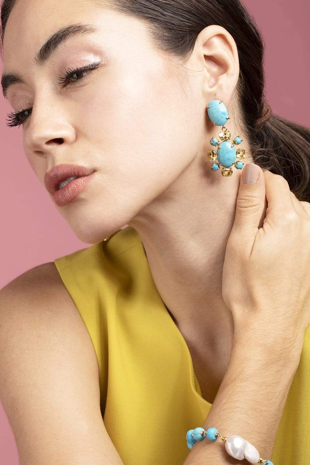 BOUNKIT JEWELRY-Lemon Quartz & Turquoise Earrings-TURQUOIS