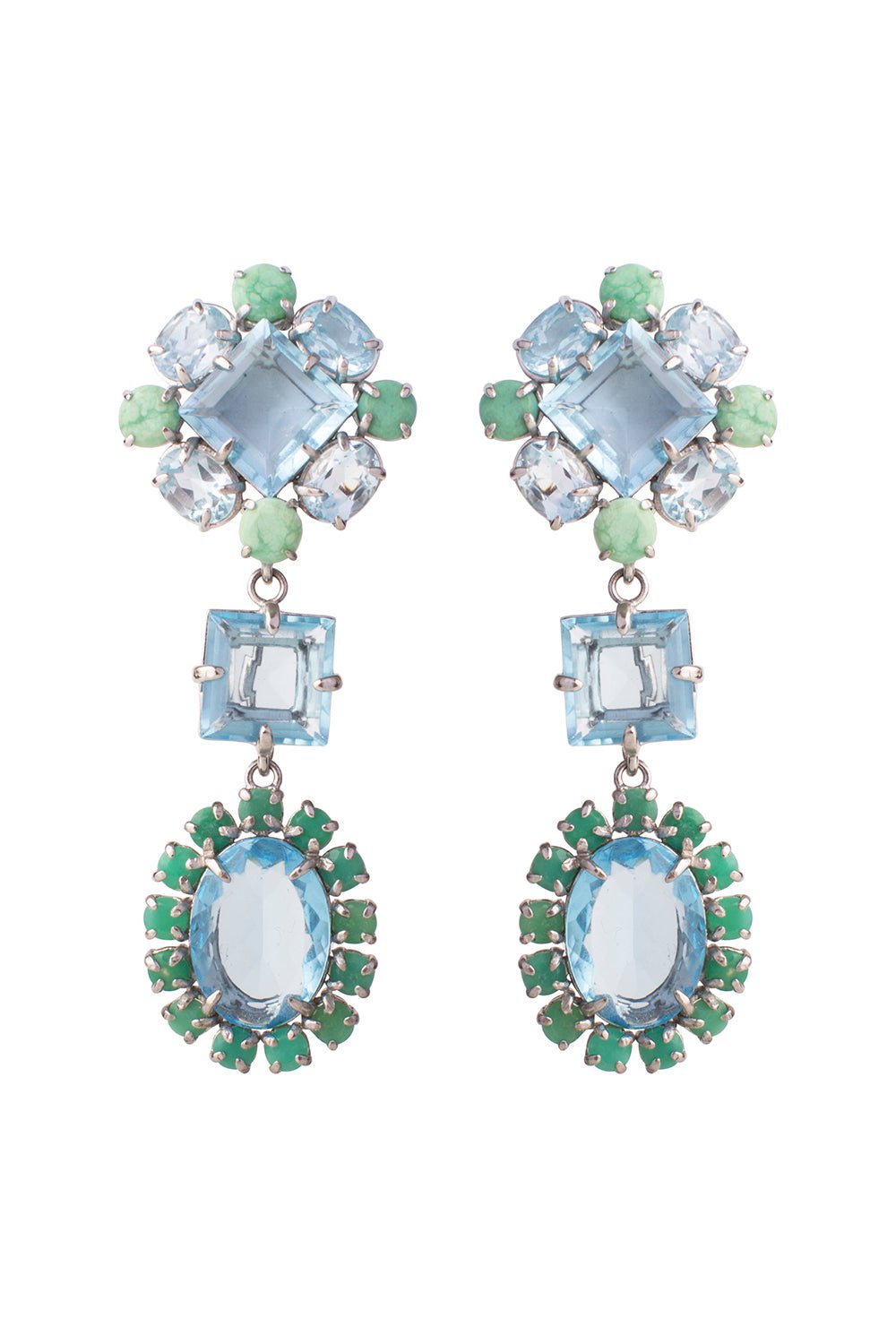 BOUNKIT JEWELRY-Blue Quartz Chrysoprase Drop Earrings-WHITE
