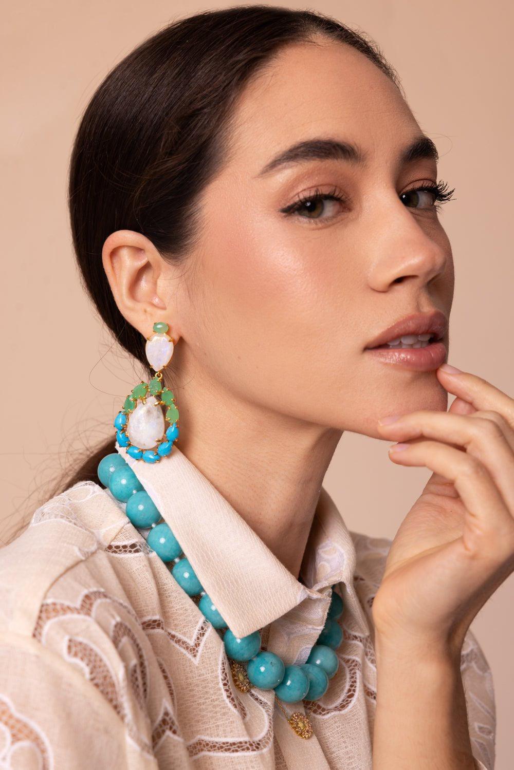 BOUNKIT JEWELRY-Chrysoprase Moonstone Earrings-WHITE