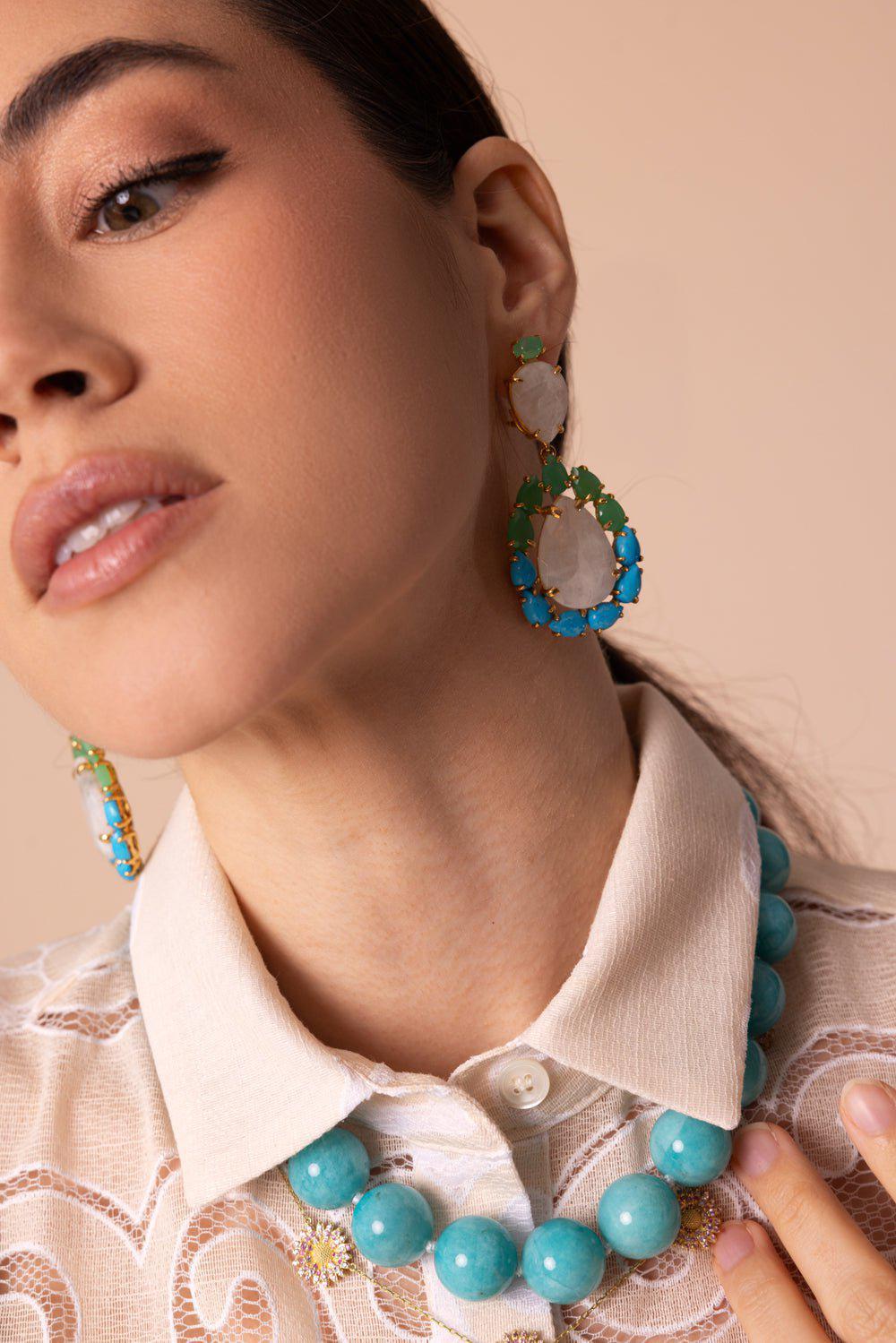 BOUNKIT JEWELRY-Chrysoprase Moonstone Earrings-WHITE
