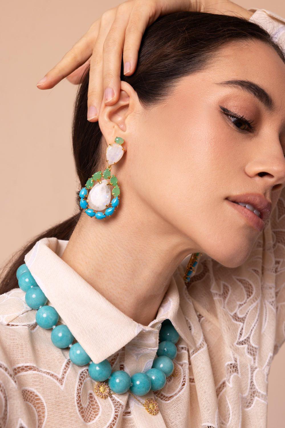 BOUNKIT JEWELRY-Chrysoprase Moonstone Earrings-WHITE
