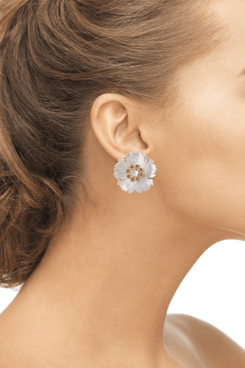 BOUNKIT JEWELRY-Clear Quartz Pearl Flower Earrings-WHITE