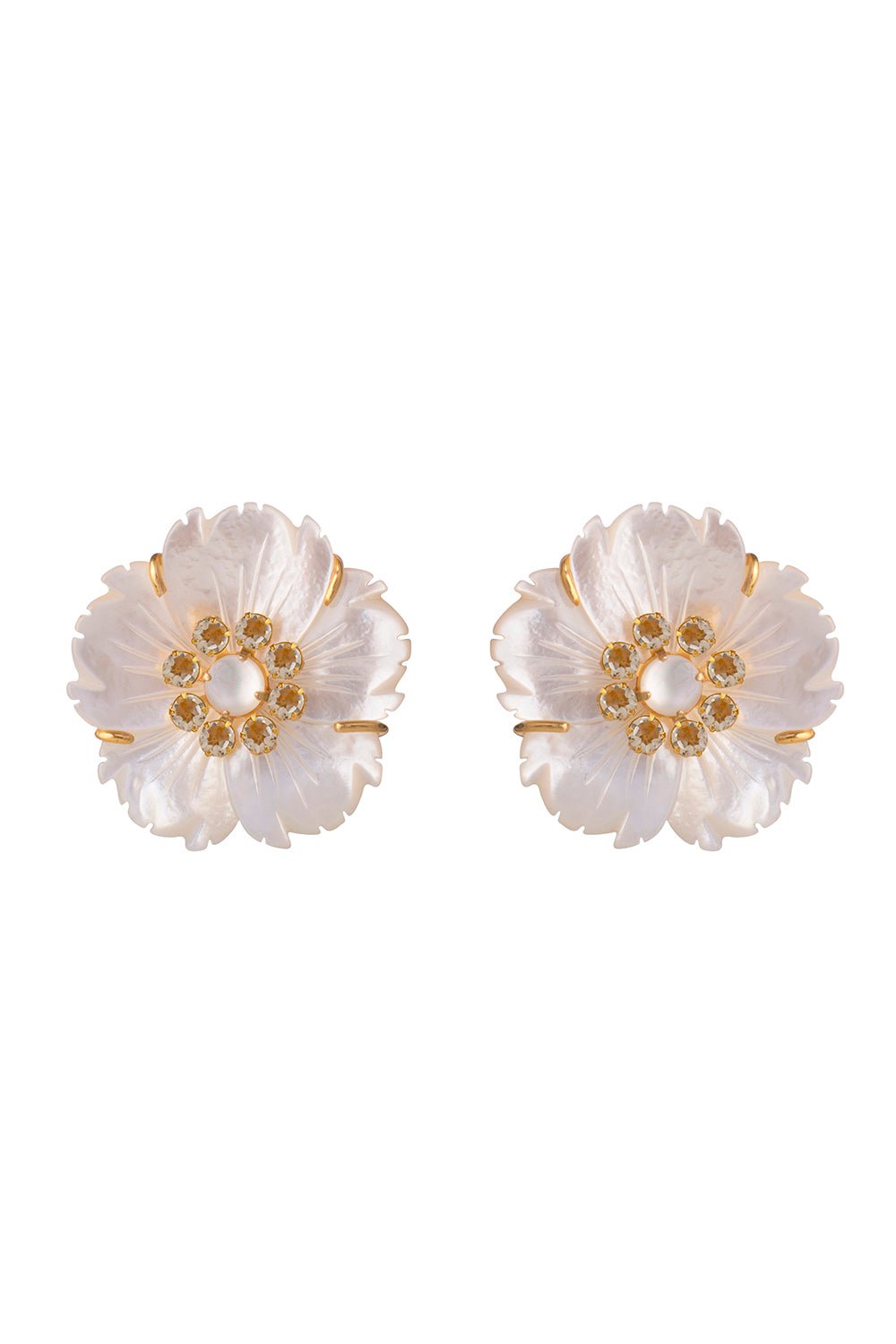 BOUNKIT JEWELRY-Clear Quartz Pearl Flower Earrings-WHITE