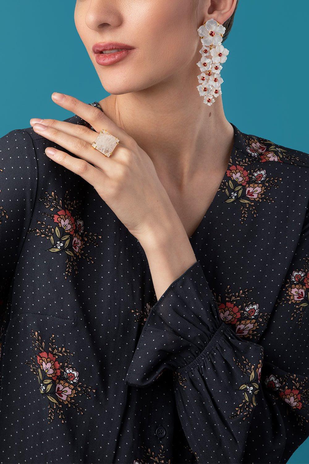 BOUNKIT JEWELRY-Flower Chandelier Earrings-WHITE