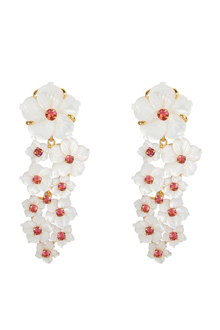 BOUNKIT JEWELRY-Flower Chandelier Earrings-WHITE