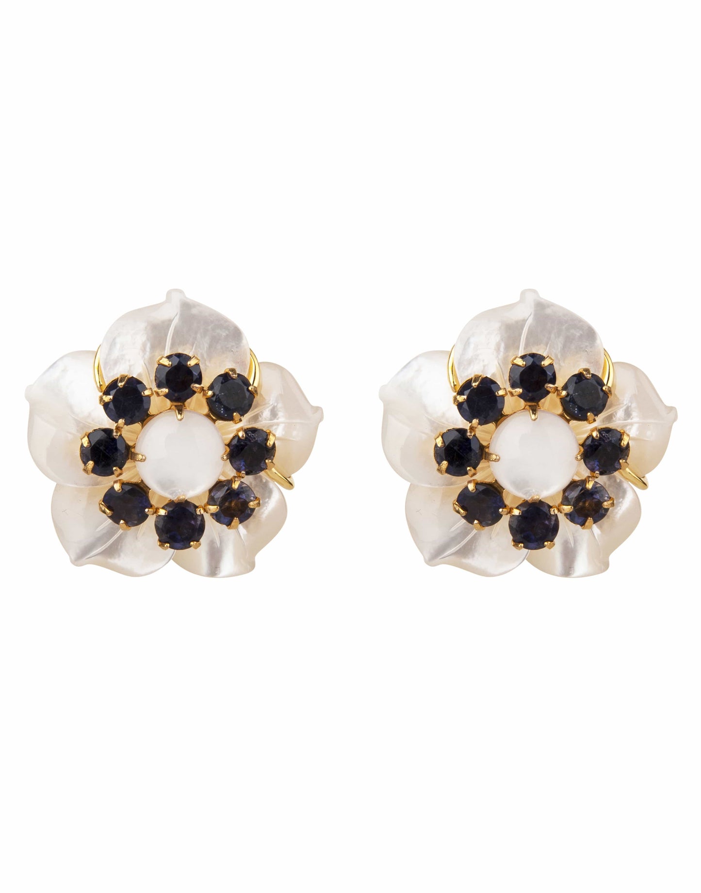 BOUNKIT JEWELRY-Iolite, Blue Topaz & Red Aventurine Flower Earrings-WHITE