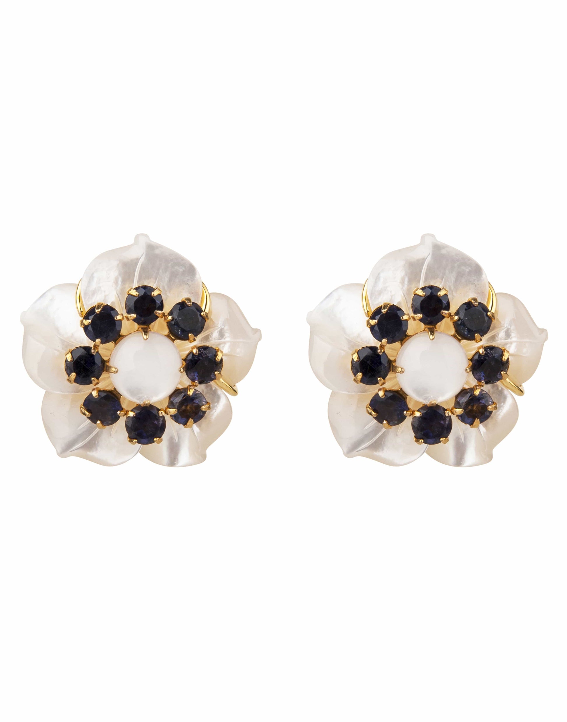 BOUNKIT JEWELRY-Iolite, Blue Topaz & Red Aventurine Flower Earrings-WHITE