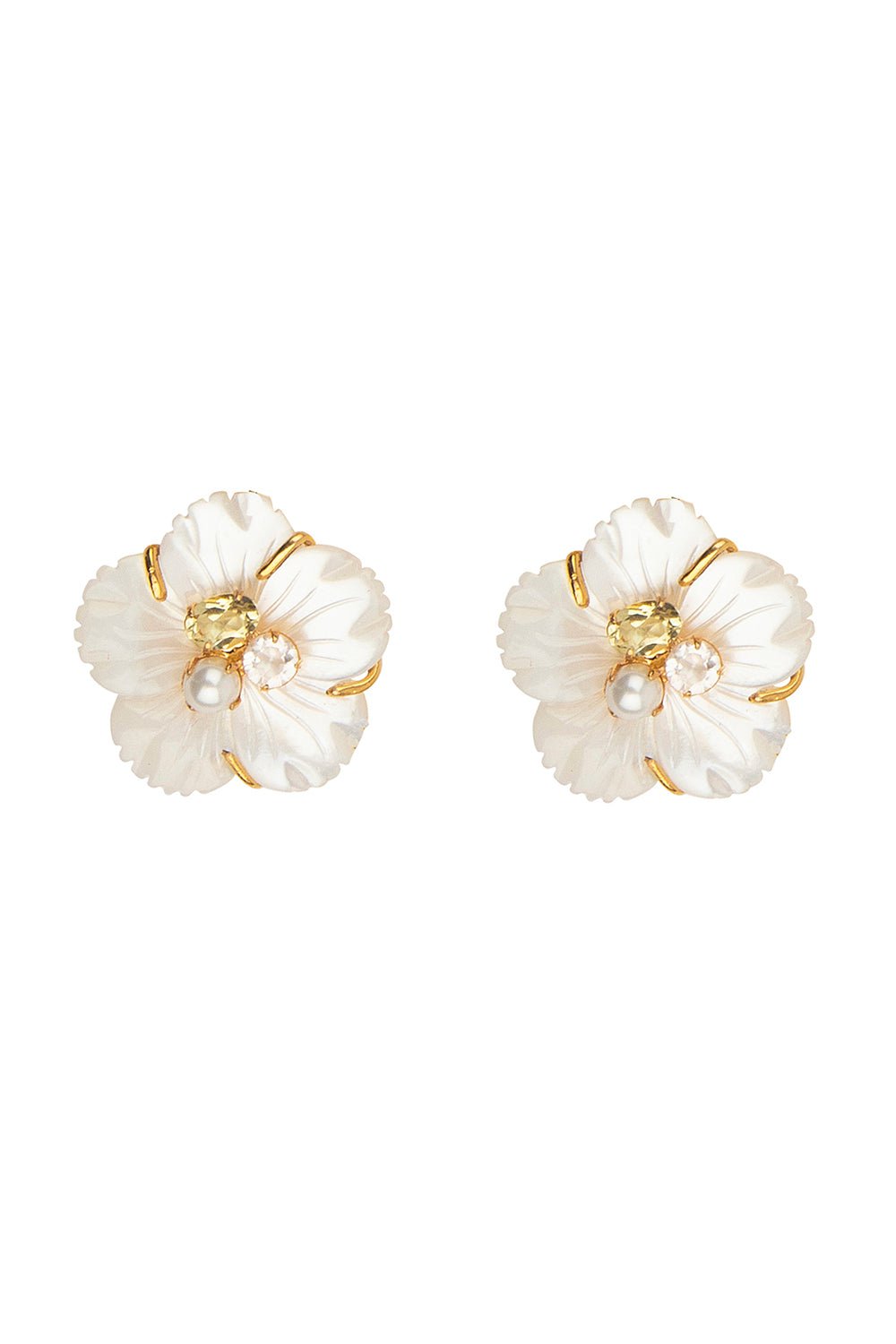 Lemon Quartz Flower Stud Earrings JEWELRYBOUTIQUEEARRING BOUNKIT JEWELRY   