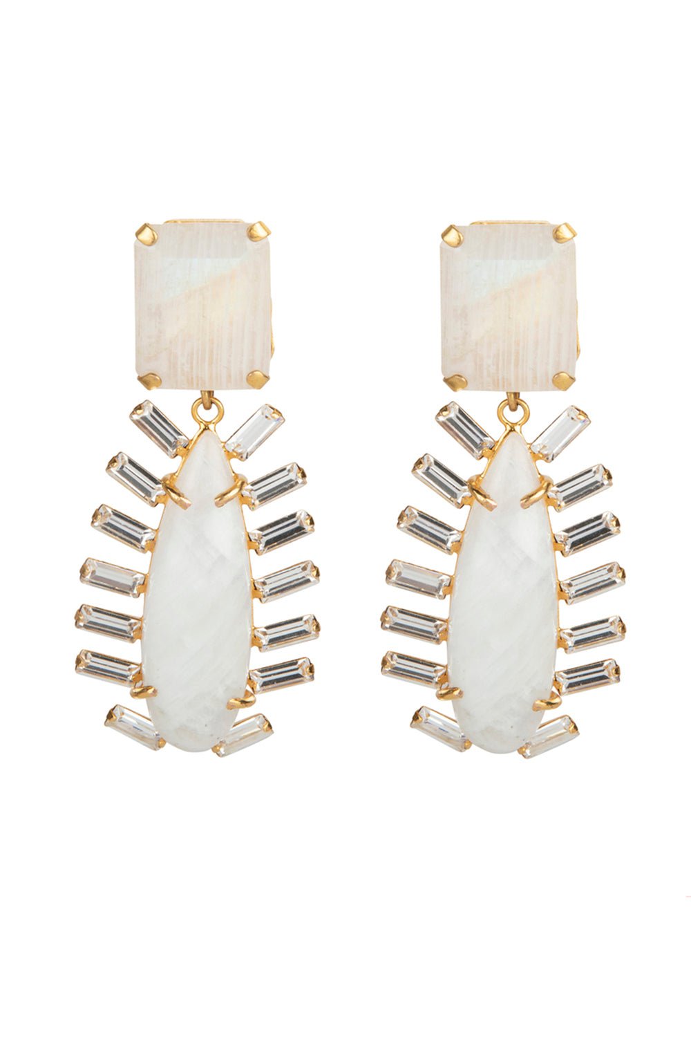 BOUNKIT JEWELRY-Moonstone Baguette Drop Earrings-WHITE