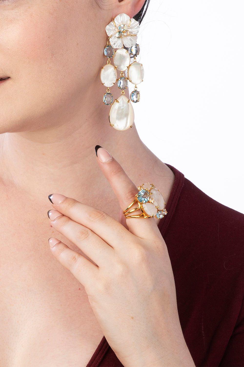 BOUNKIT JEWELRY-Pearl Quartz Cascade Earrings-WHITE