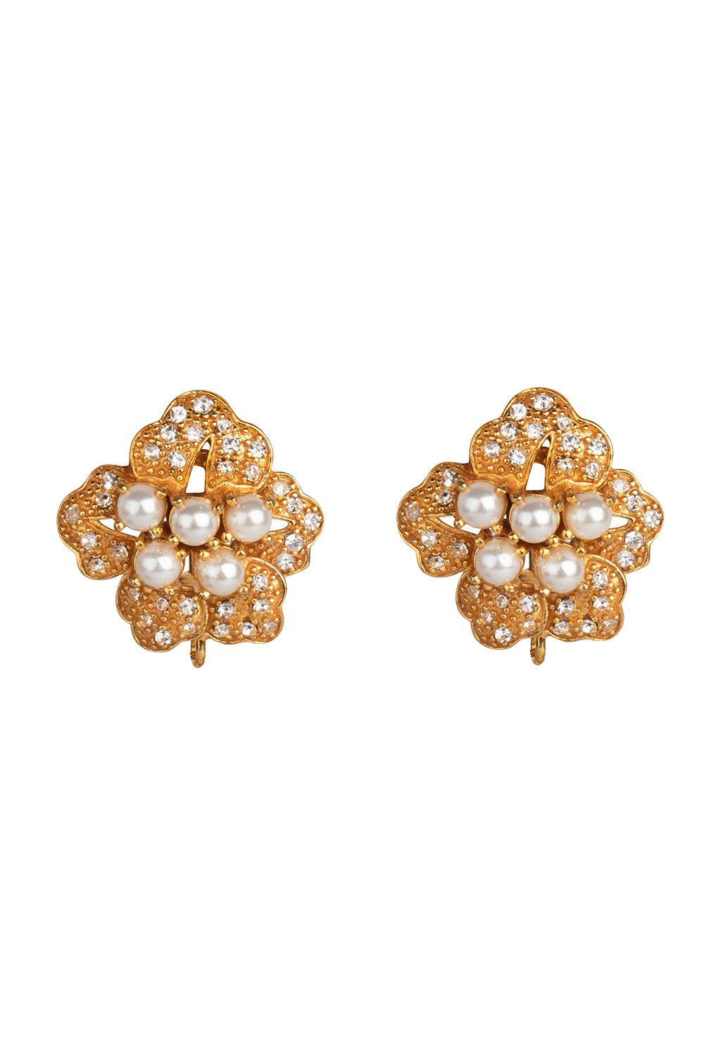 BOUNKIT JEWELRY-Pearl Topaz Flower Earrings-WHITE