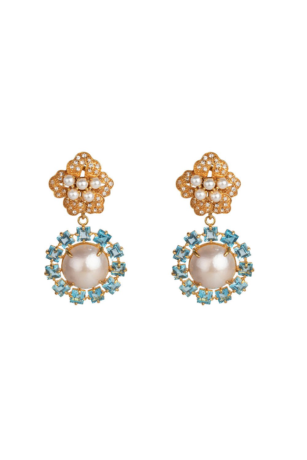 BOUNKIT JEWELRY-Pearl Topaz Flower Earrings-WHITE