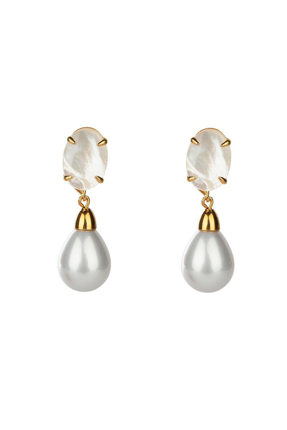 BOUNKIT JEWELRY-Quartz Pearl Three Drop Earrings-WHITE