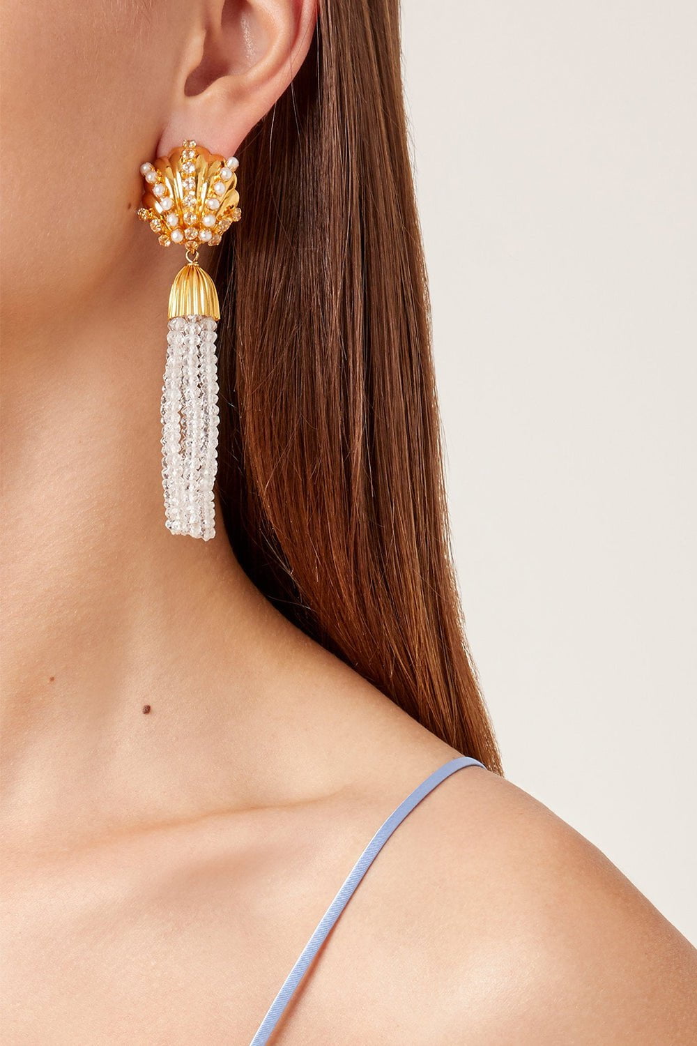 BOUNKIT JEWELRY-Rock Crystal Tassel Earrings-WHITE