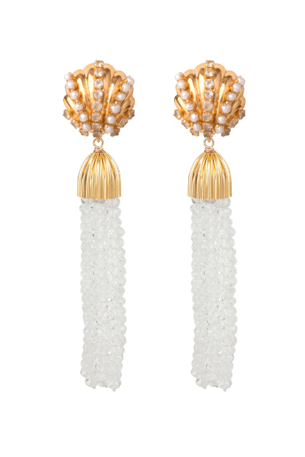 BOUNKIT JEWELRY-Rock Crystal Tassel Earrings-WHITE