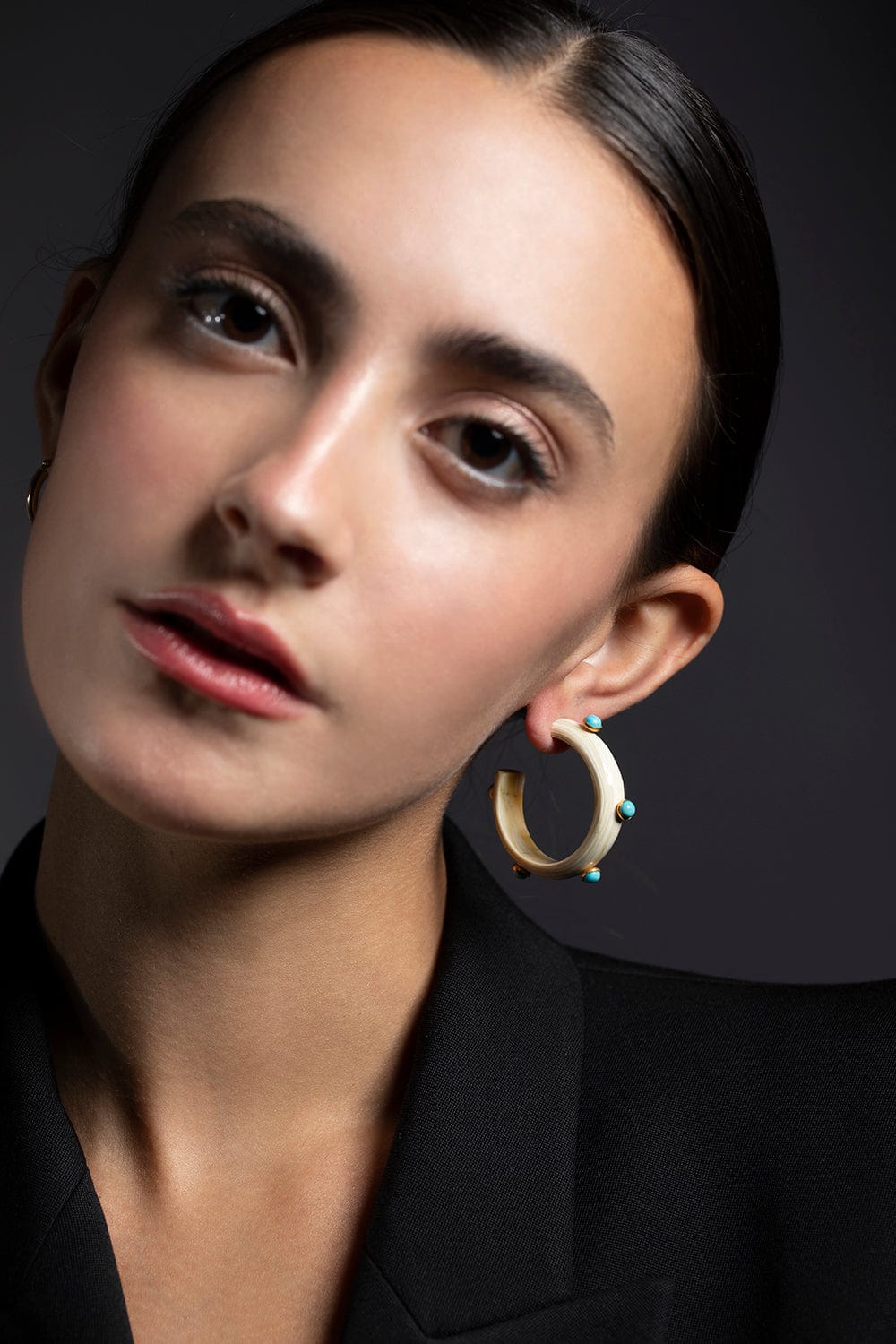 BOUNKIT JEWELRY-Turquoise Horn Hoops-WHITE