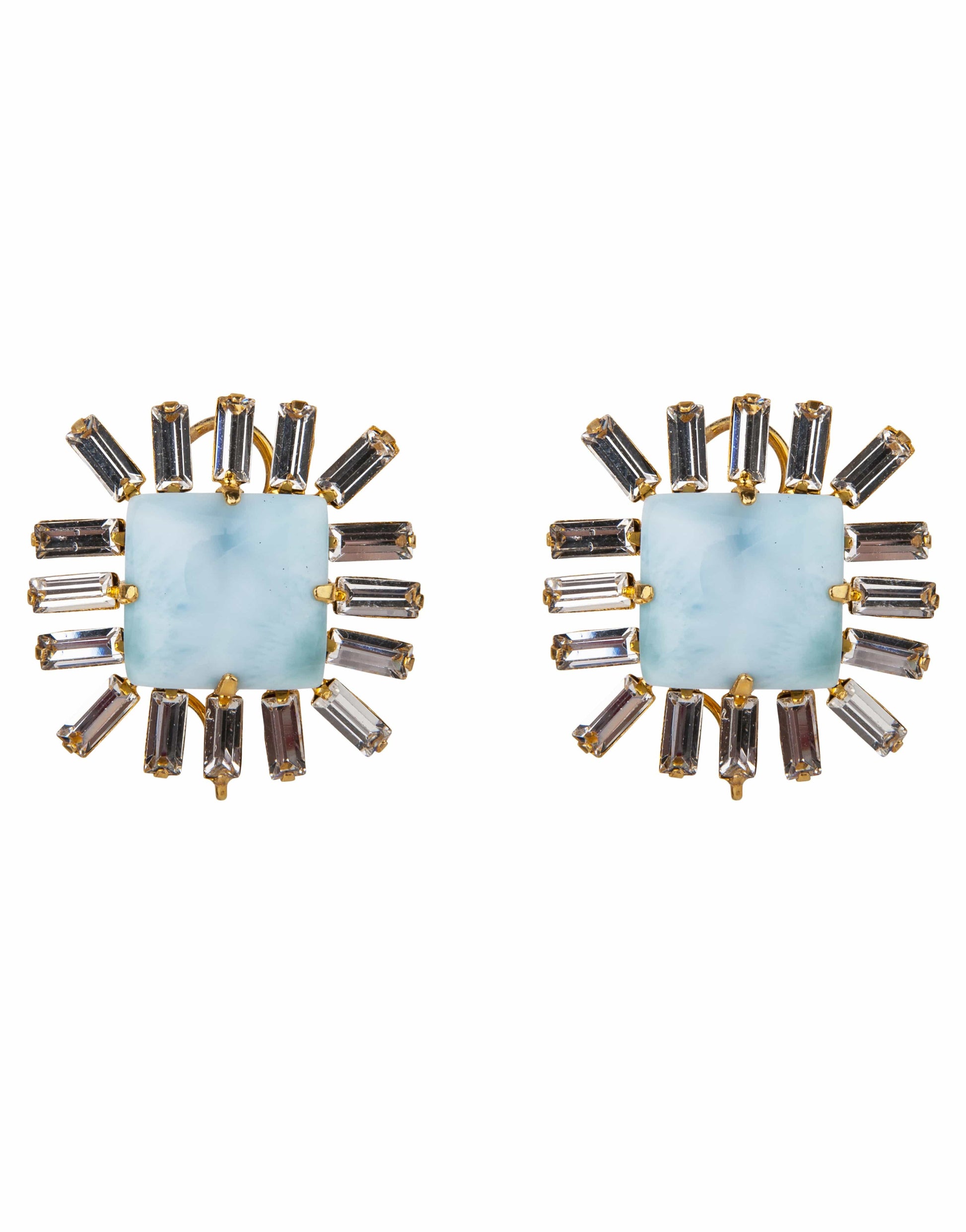 BOUNKIT JEWELRY-Larimar & Cubic Zirconia Baguette Earrings-YELLOW GOLD
