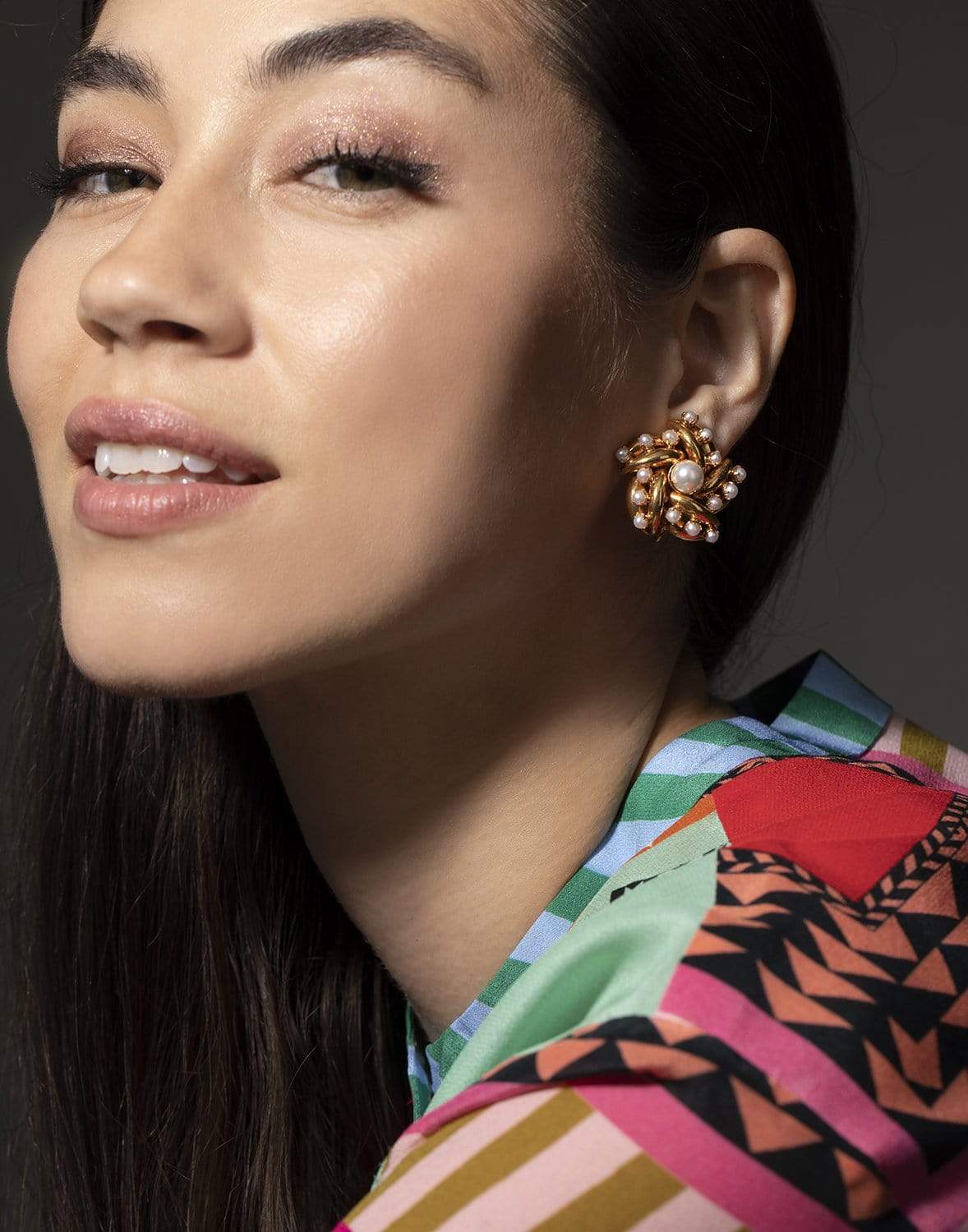 BOUNKIT JEWELRY-Pearl Flower Earrings-YELLOW GOLD