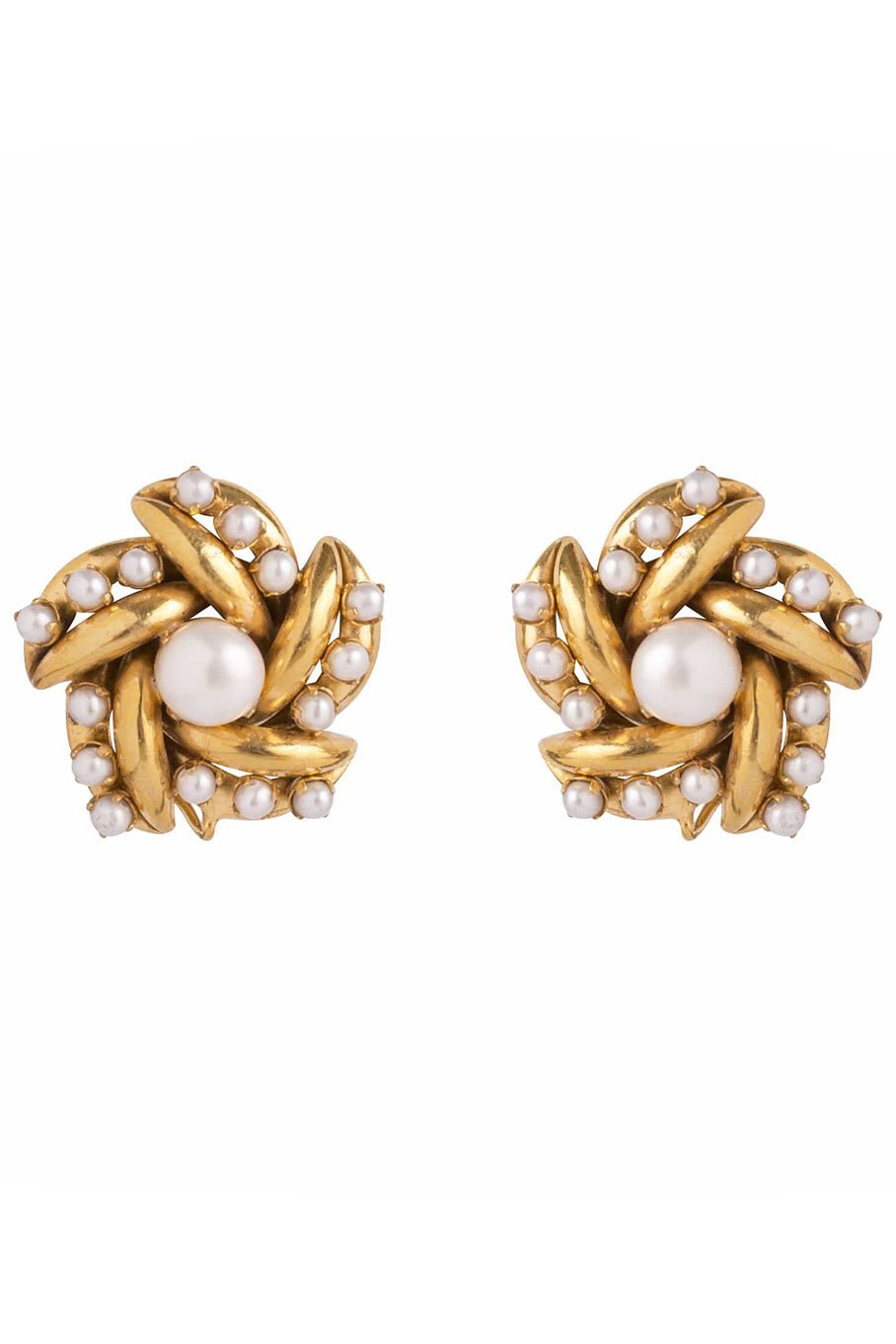 BOUNKIT JEWELRY-Pearl Flower Earrings-YELLOW GOLD