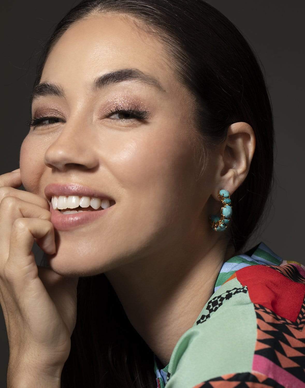 BOUNKIT JEWELRY-Turquoise Hoop Earrings-YELLOW GOLD